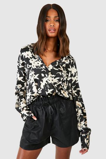 Monochrome Floral Printed Shirt black