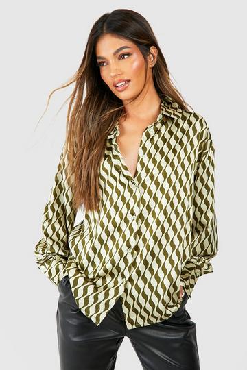 Green Geo Wave Printed Oversized Shirt