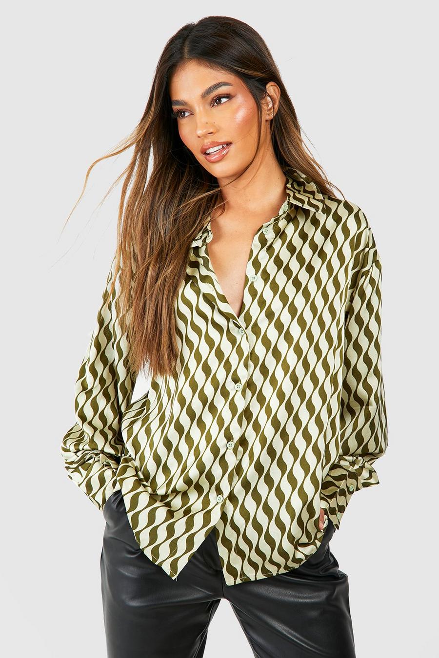 Green Geo Wave Printed Oversized Shirt  image number 1