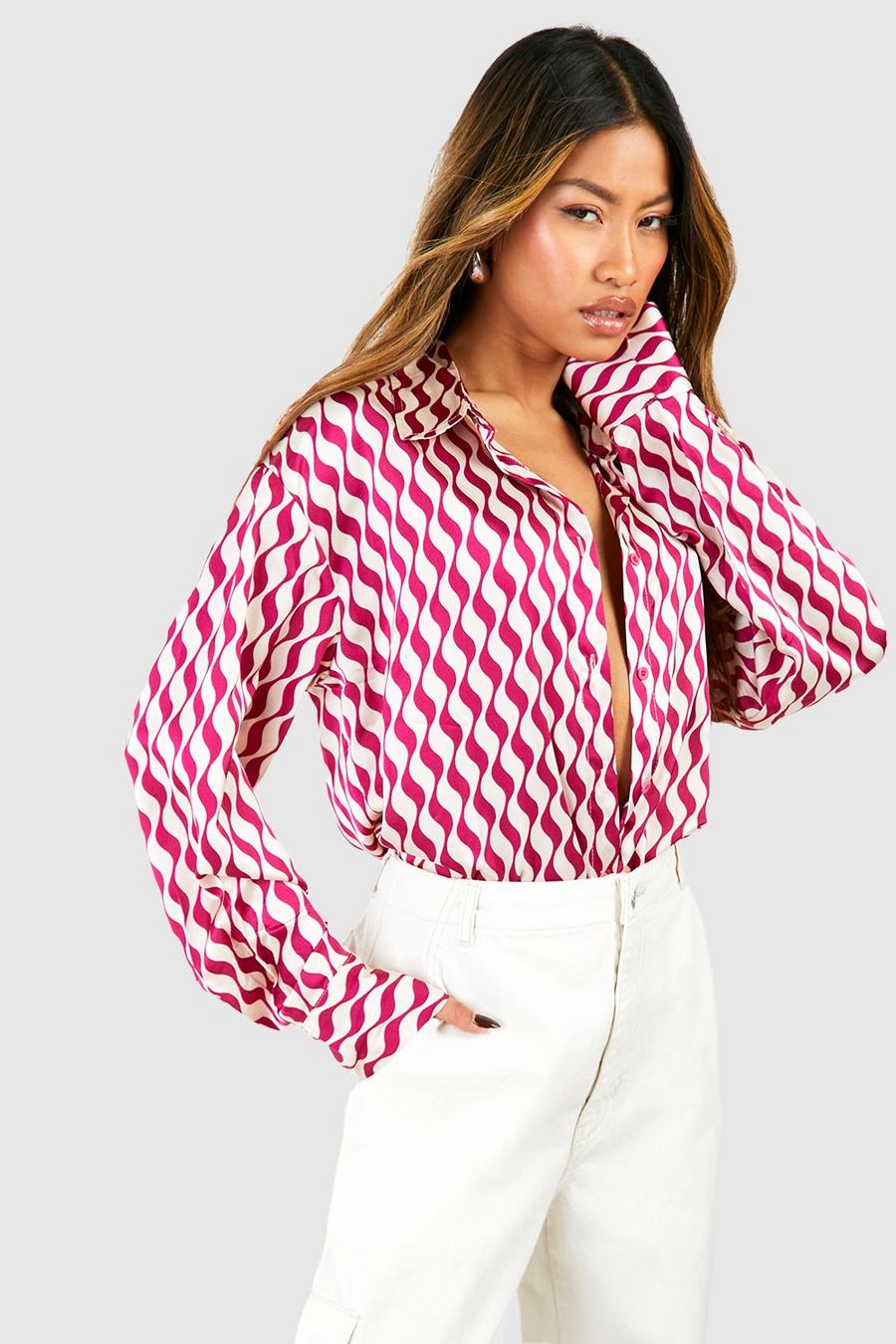 Pink Oversize mönstrad skjorta med vågor image number 1