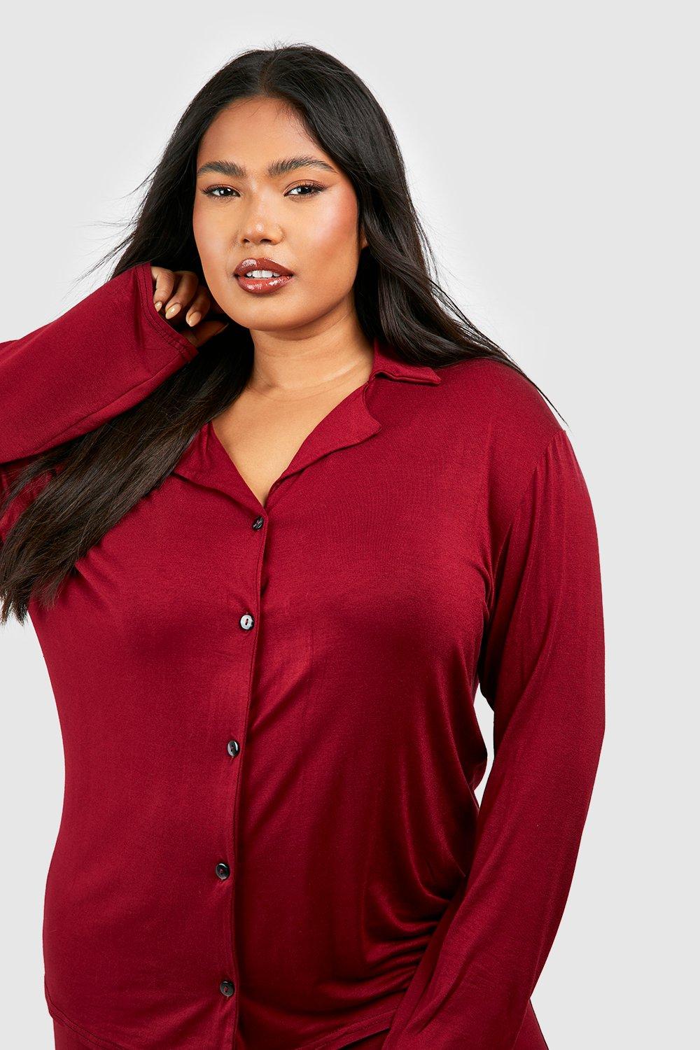 Plus size red button hotsell down shirt