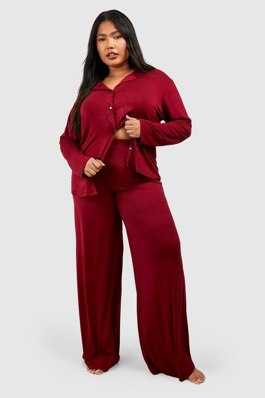 Red Plus Peached Jersey Wide Leg Pj Trouser image number 1