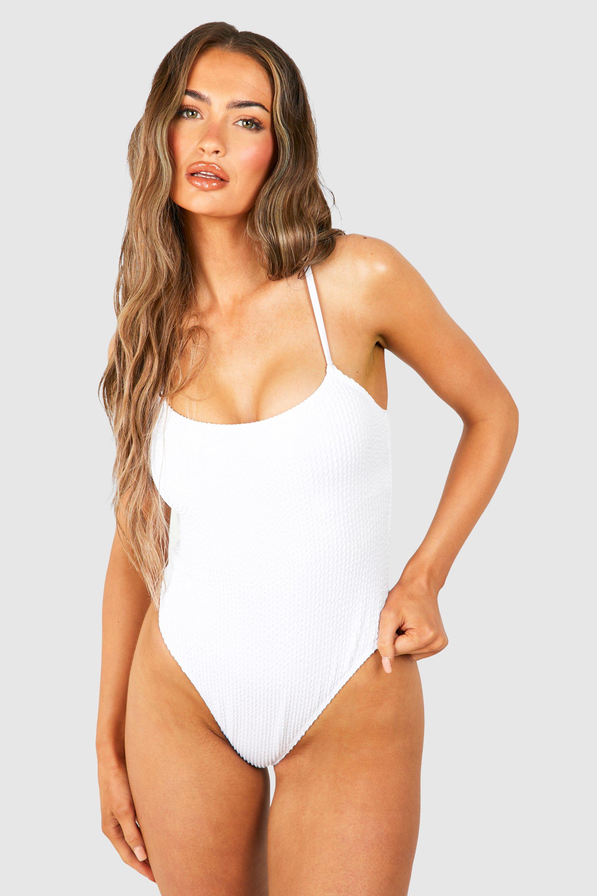 White Crinkle Low Scoop Back Swimsuit