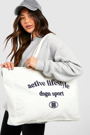 Active Lifestyle Oversized Canvas Tote Bag cream
