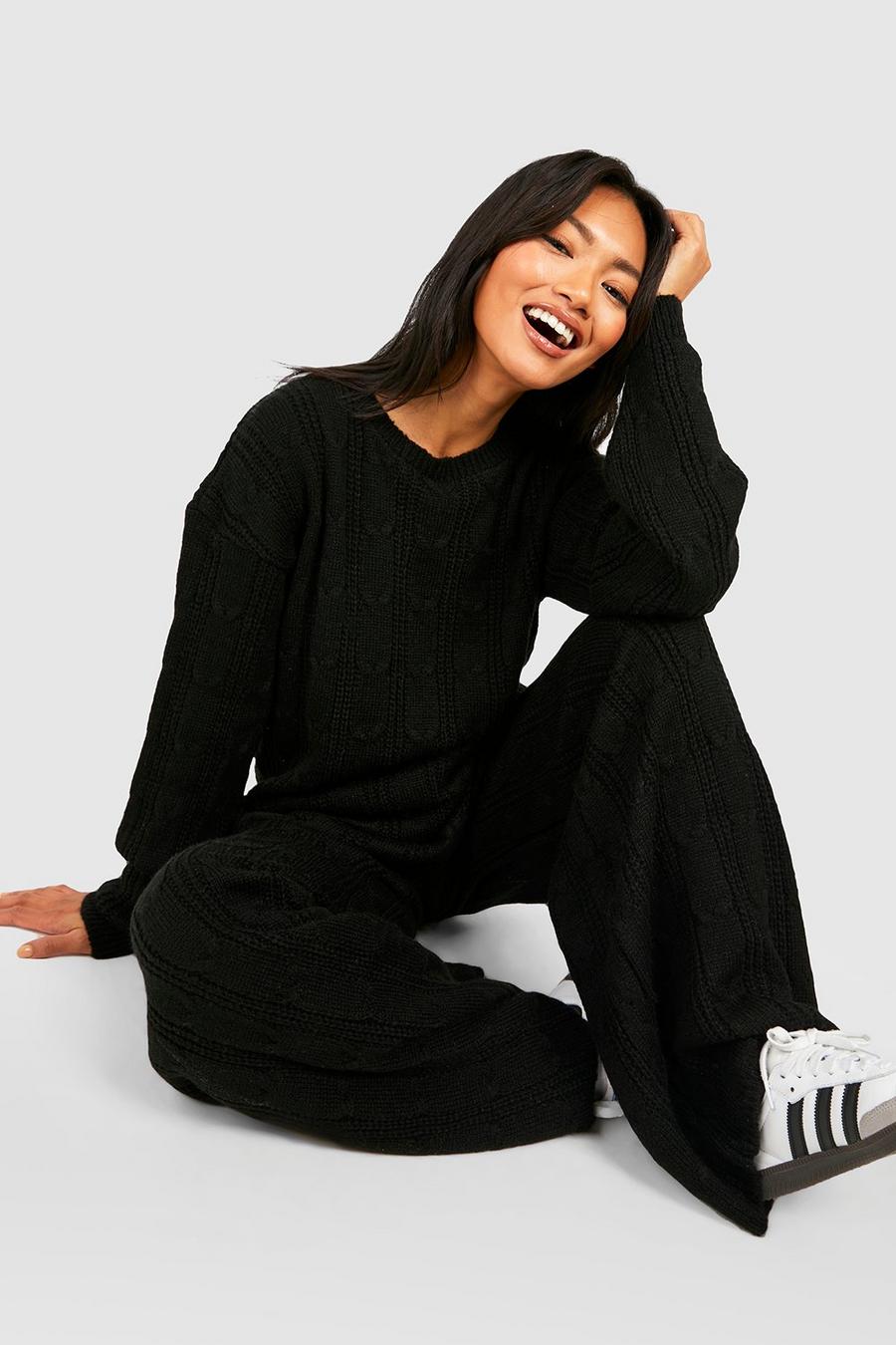 Black Soft Knitted Cable Co-ord image number 1