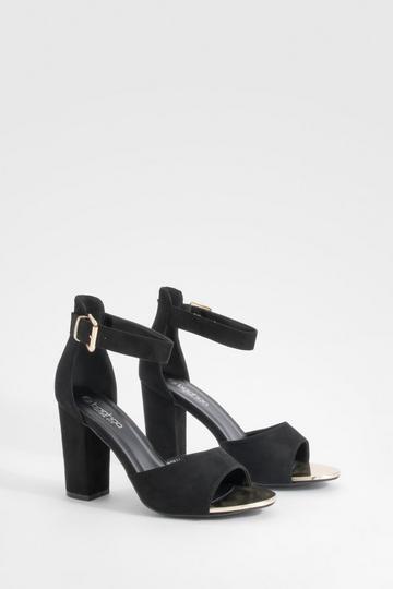 Black Wide Width Buckle Detail 2 Part Block Heel Sand