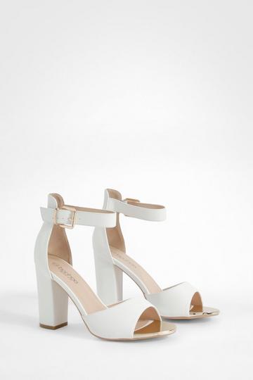 White Wide Width Buckle Detail 2 Part Block Heel Sand