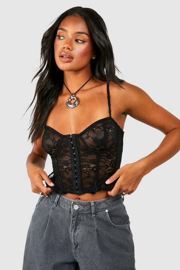 Lace Hook And Eye Crop Corset black