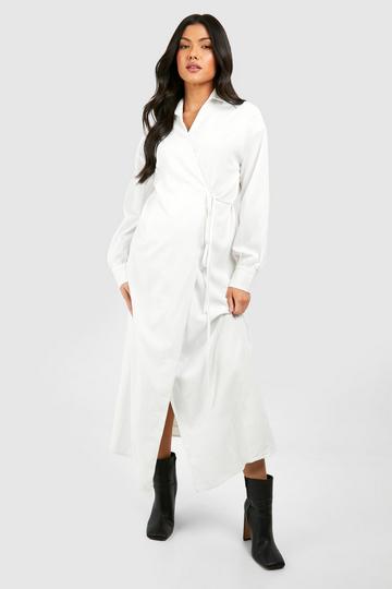 Maternity Wrapover Textured Midaxi Dress white