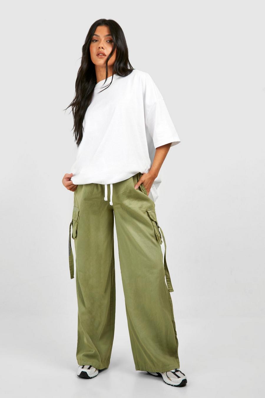 Khaki Maternity Contrast Draw Cord Wide Leg Cargo Pants image number 1