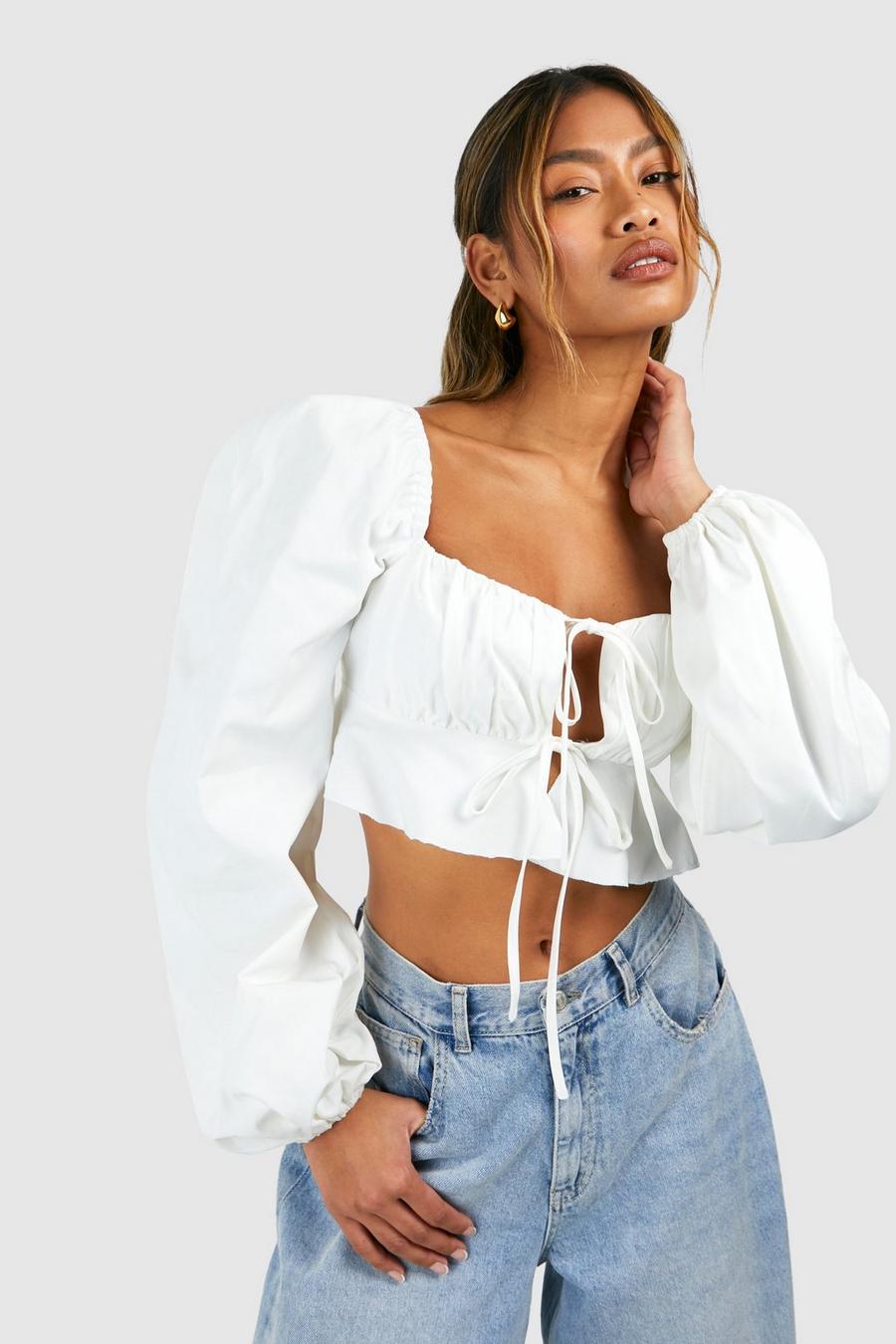 Club L London Off Shoulder Corset Top With Volume Sleeve Detail in White