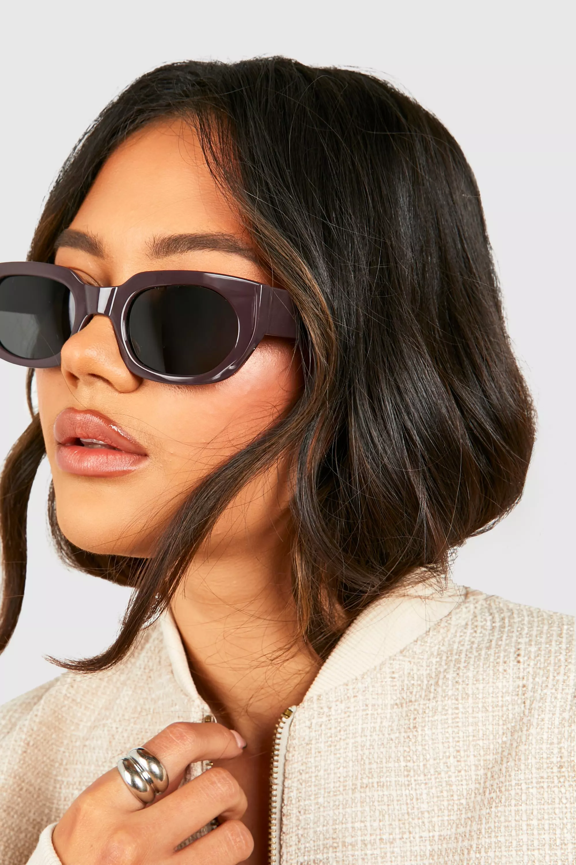 Brown Rectangular Frame Sunglasses صورة بديلة