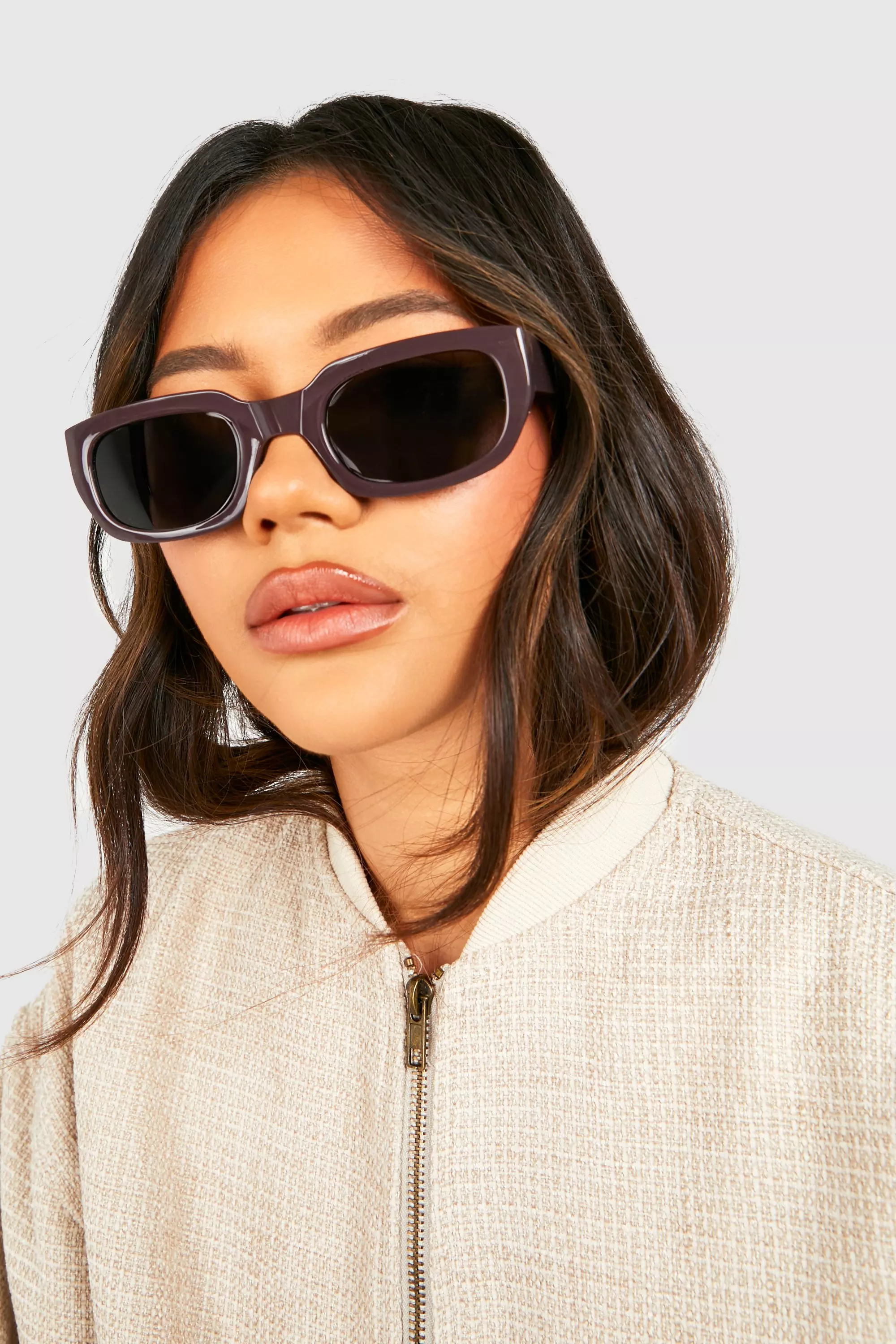 Brown Rectangular Frame Sunglasses صورة بديلة