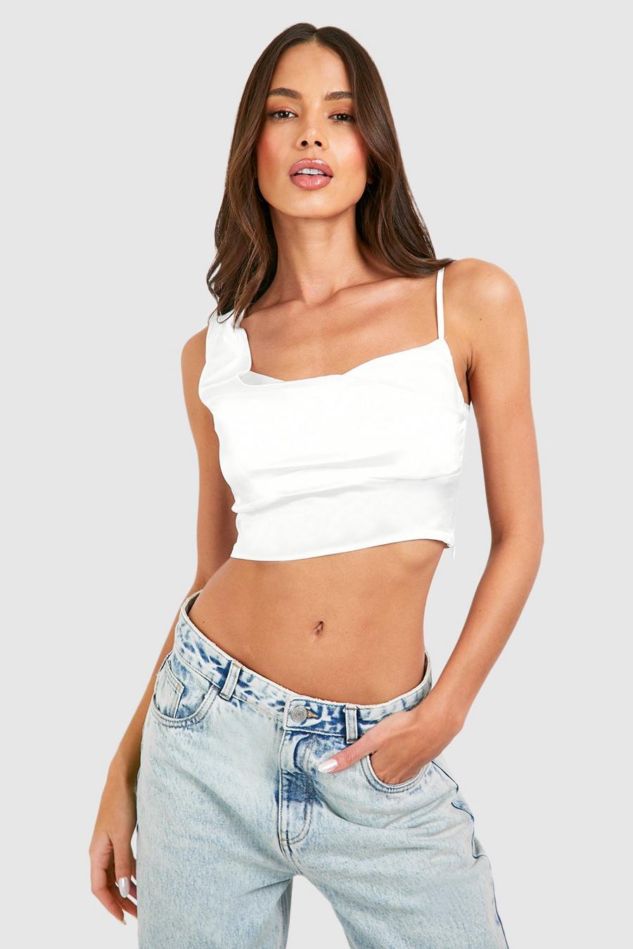 Ivory Drape Front Crop Top image number 1