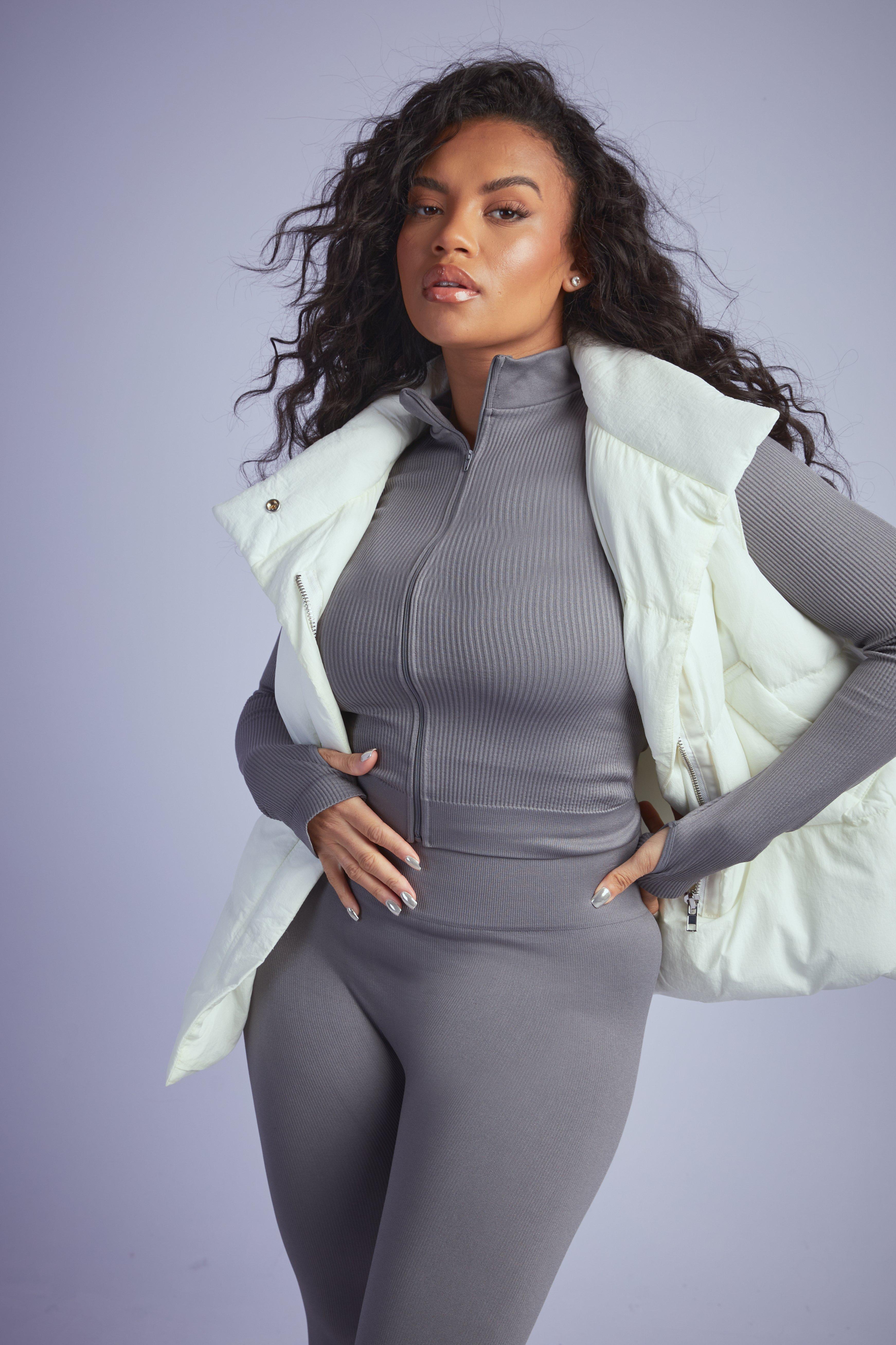 RIBBED ZIPPERED JACKET - Gray