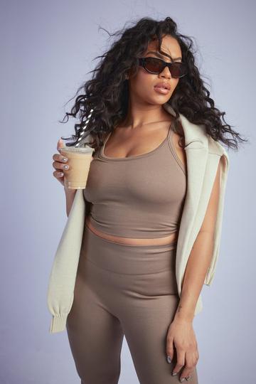 Grande taille - Brassière de sport longue côtelée sans coutures mocha