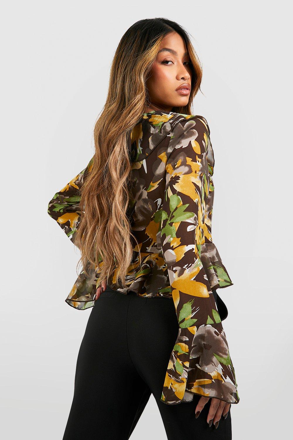 Blouse fleurie a volants boohoo FR
