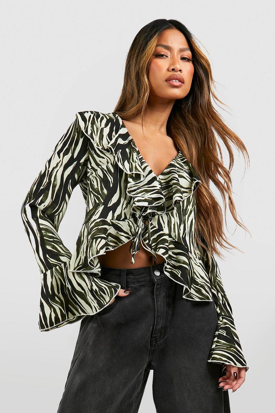 Green Zebraprint Blouse Met Ruches image number 1