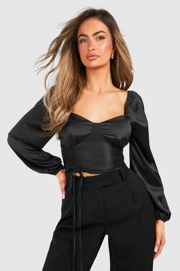 Satin Ruched Volume Sleeve Corset black