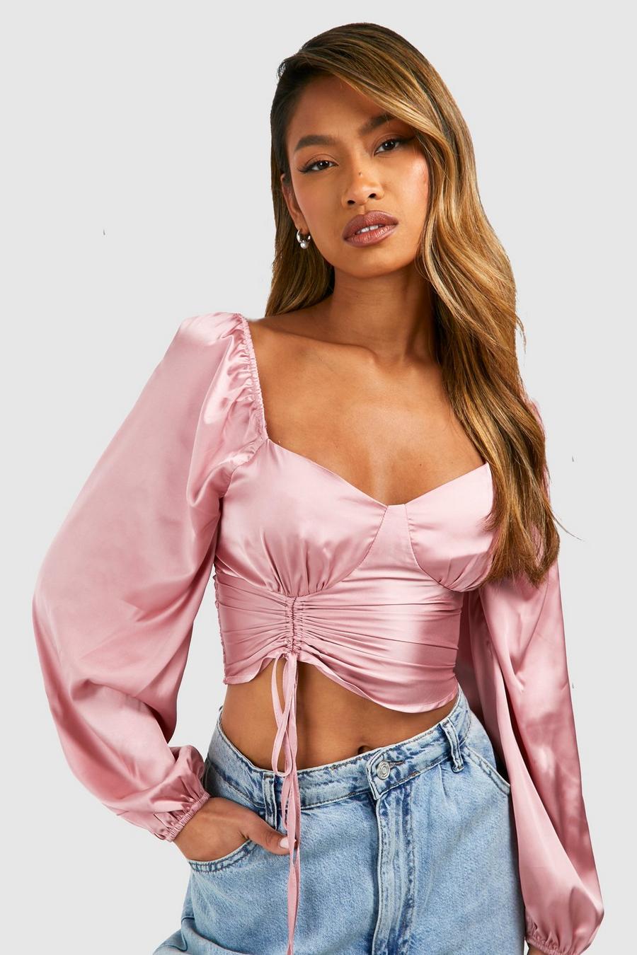 Rose Satin Ruched Puff Sleeve Corset image number 1