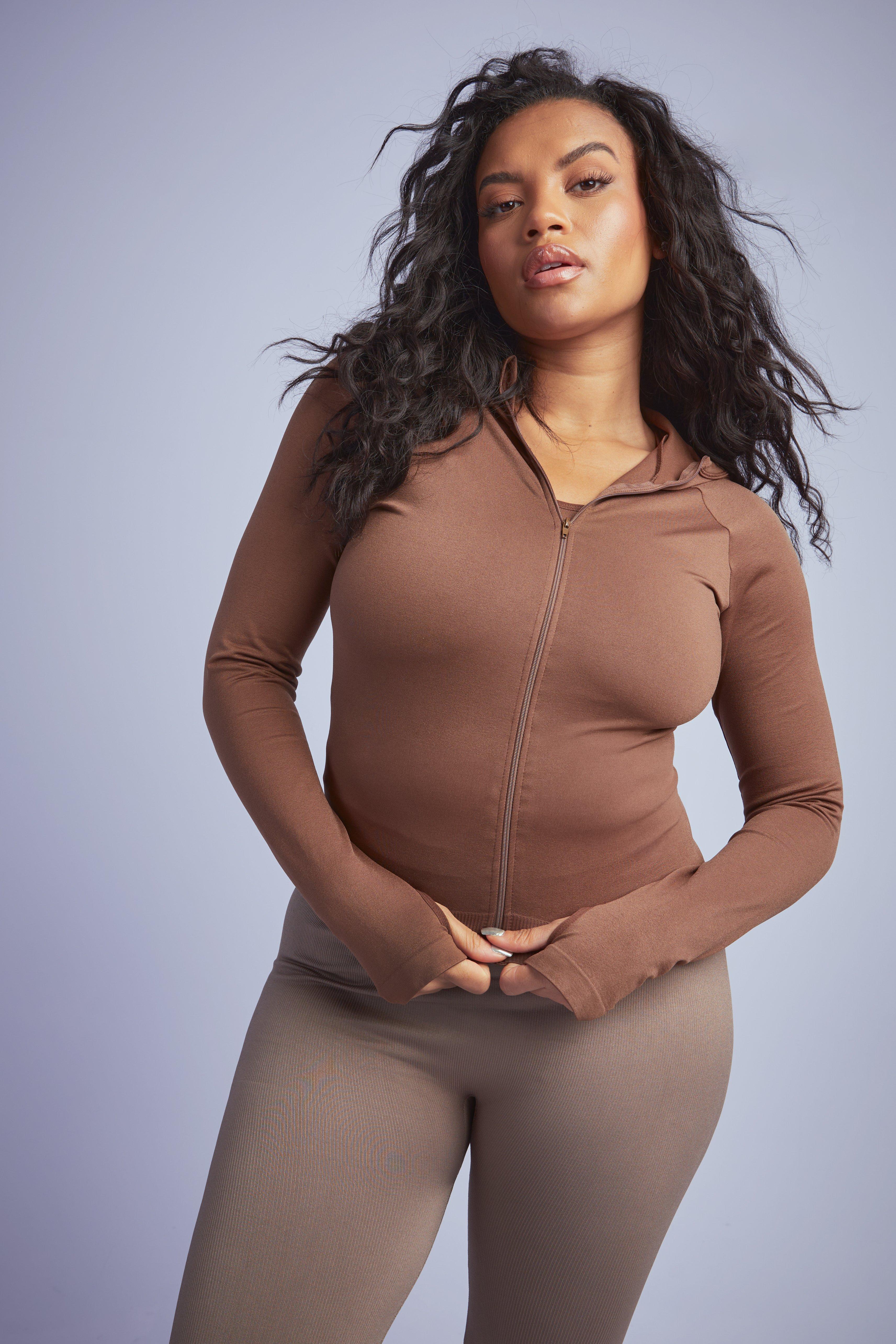 Women's Plus Seamless Zip Up Hooded Sports Top
