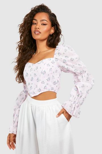 Floral Puff Sleeve Corset pink