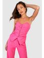 Pink Ruched Button Front Tailored Waistcoat