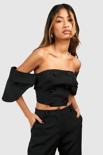 Black Puff Sleeve Tailored Off The Shoulder