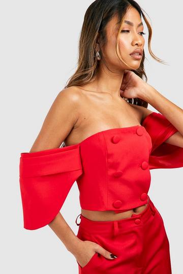 Volume Sleeve Tailored Bardot red