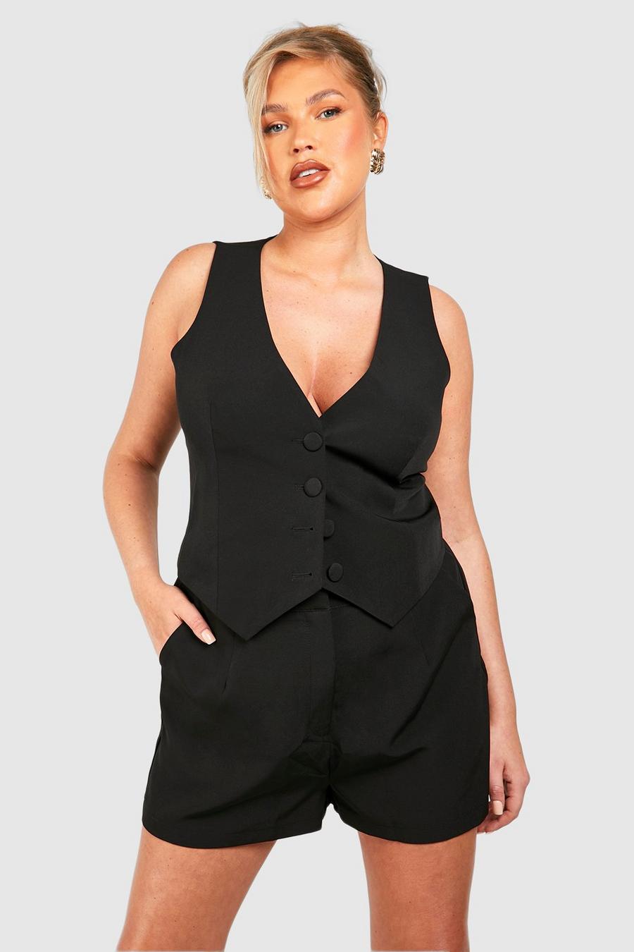 Black Plus Button Front Tailored Waistcoat image number 1