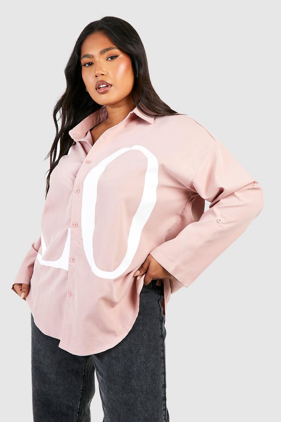 Camicia Plus Size oversize con slogan Love, Pink image number 1