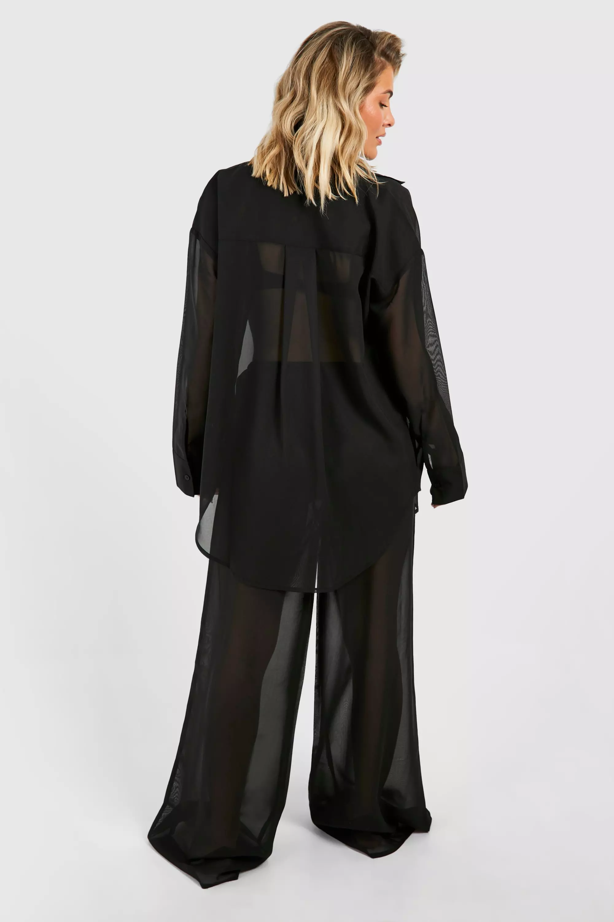 Black Drawstring Chiffon Beach Trousers alternative image