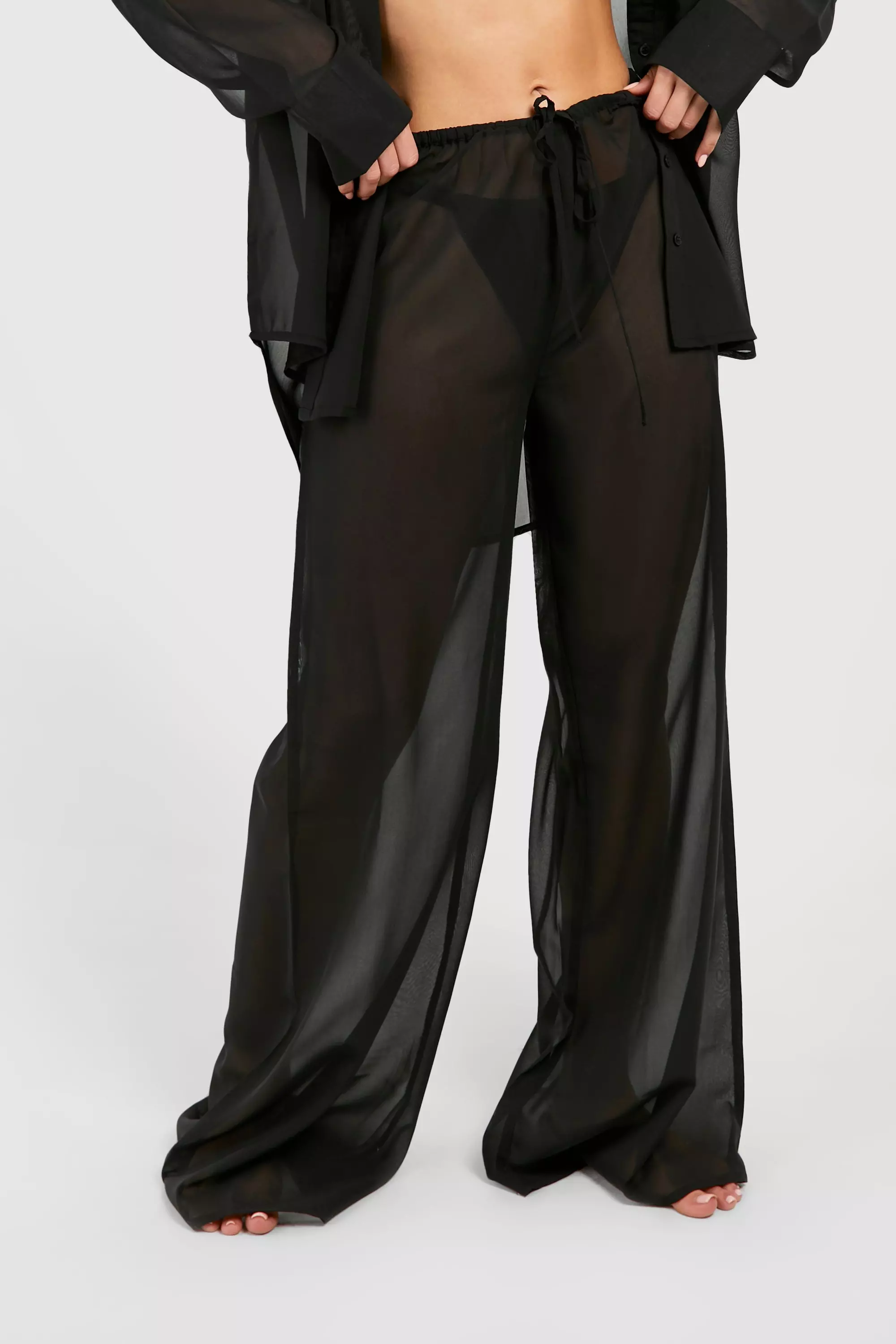 Black Drawstring Chiffon Beach Trousers alternative image