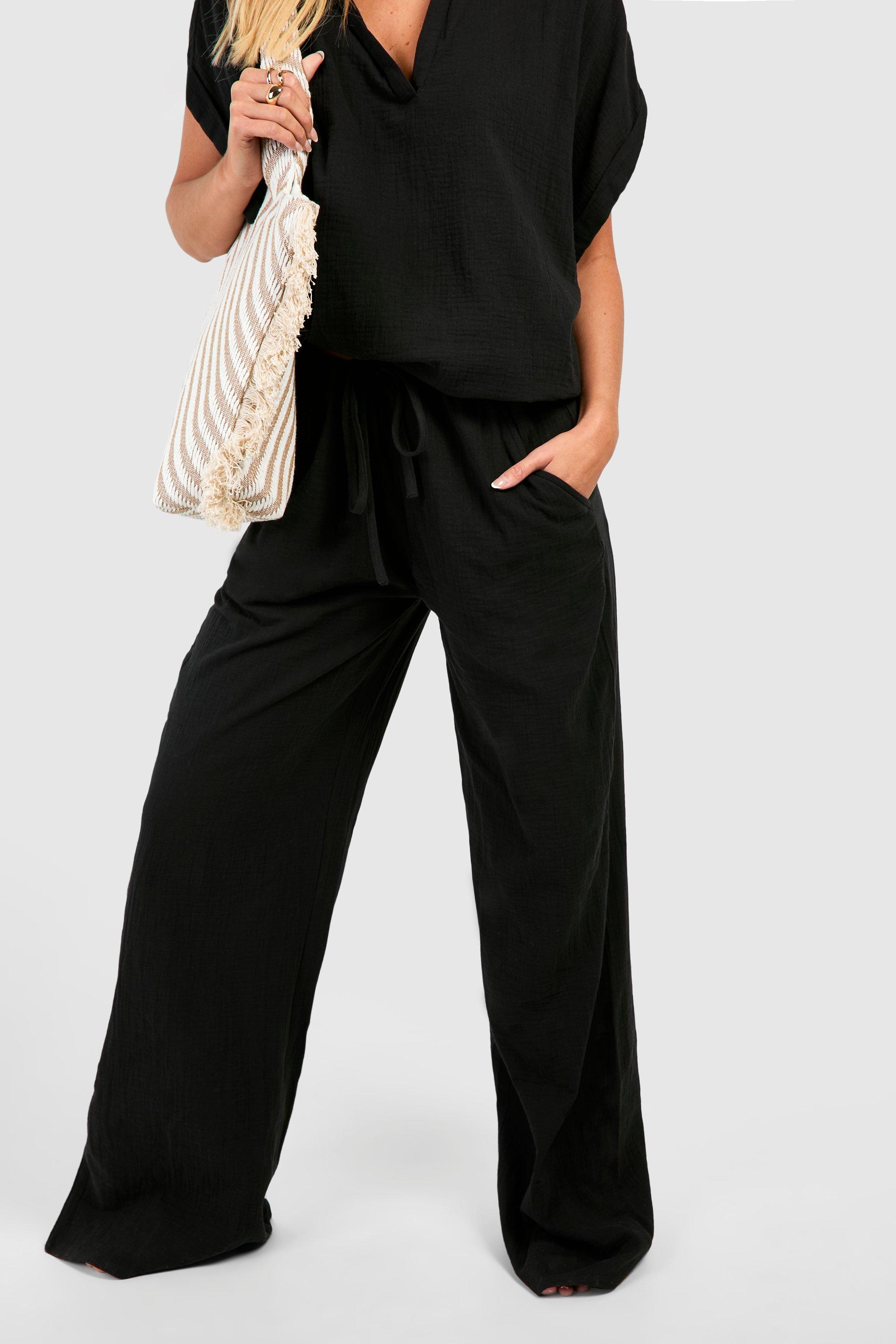 Boohoo Women s Linen Look Drawstring Beach Trousers