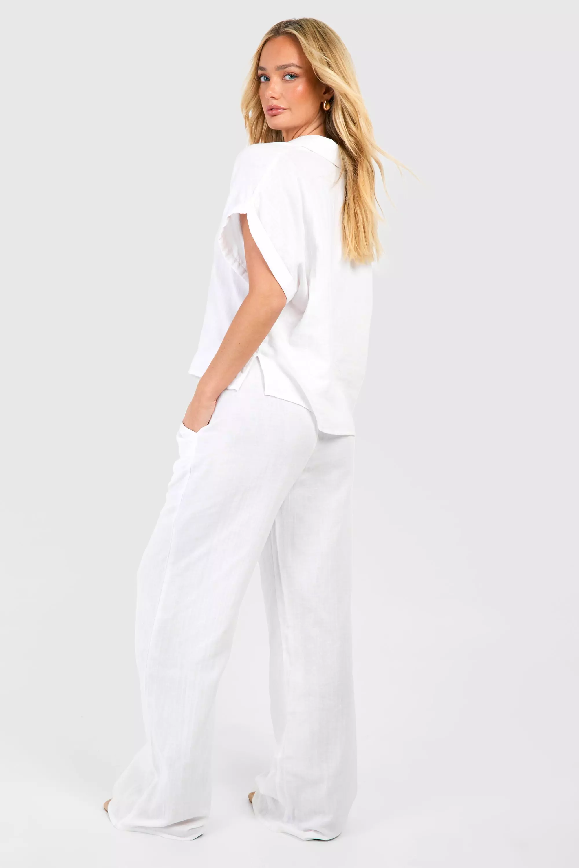 White Linen Look Drawstring Beach Trousers alternative image