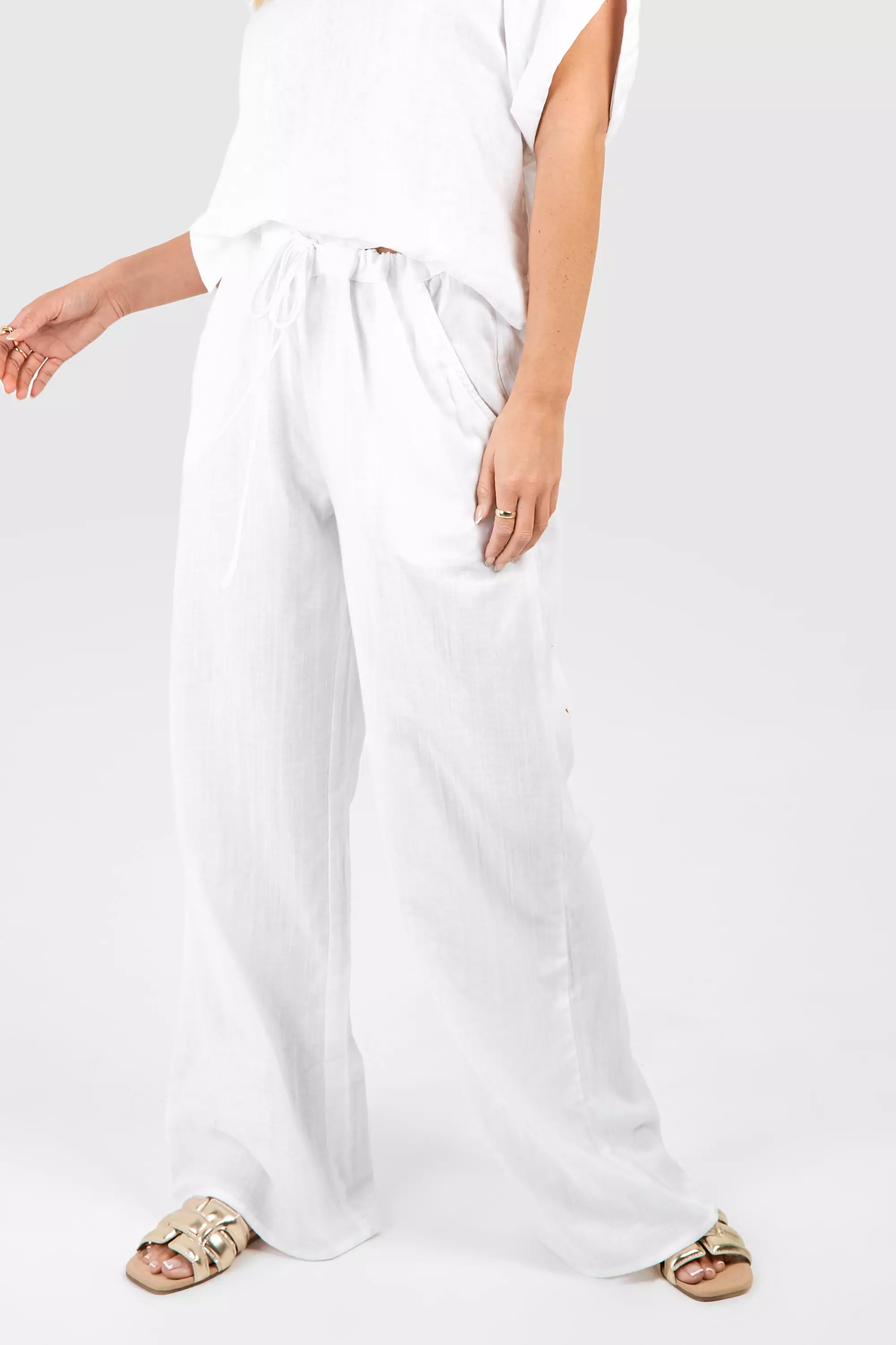 White Linen Look Drawstring Beach Trousers alternative image