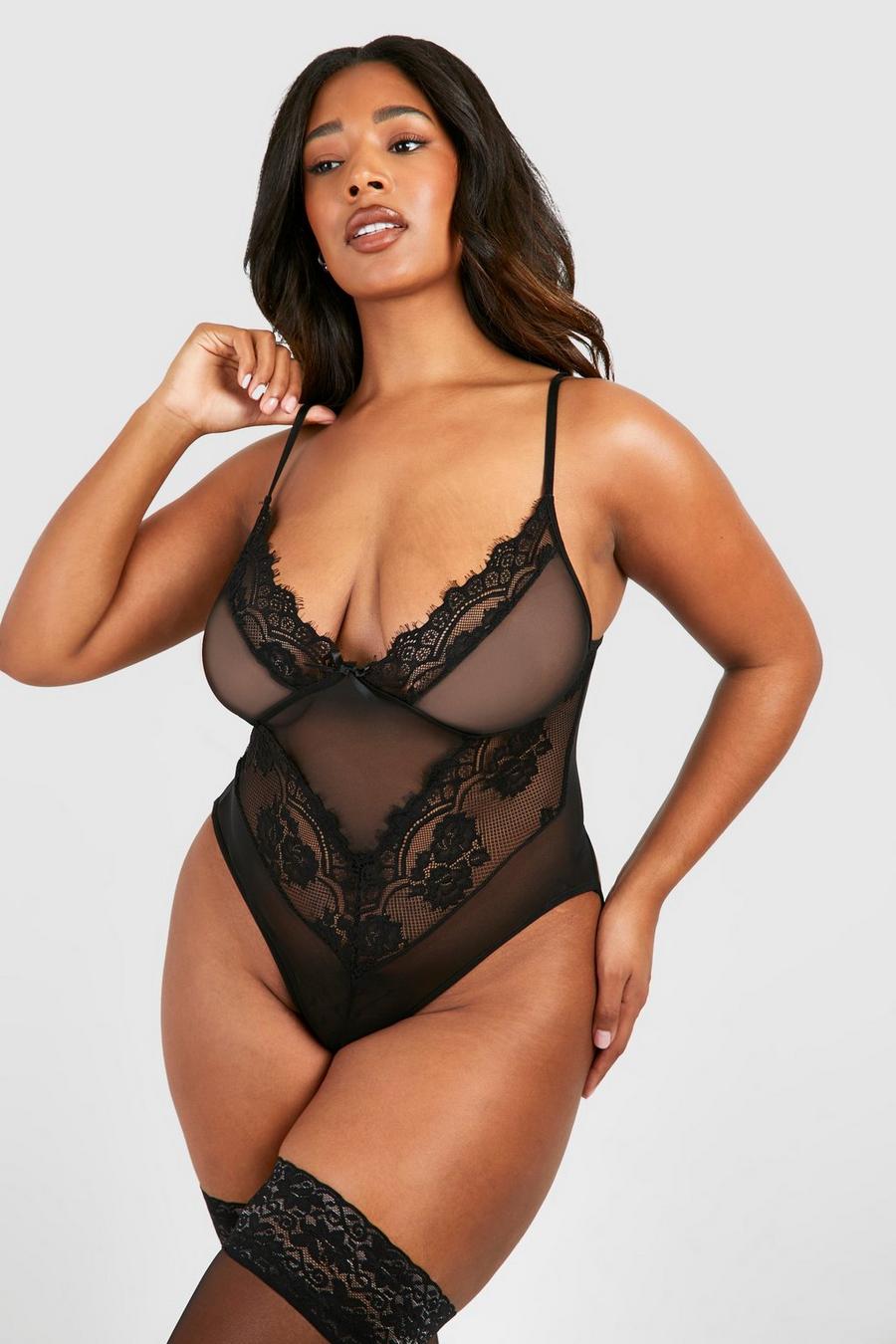 Body Plus Size in pizzo, Black image number 1