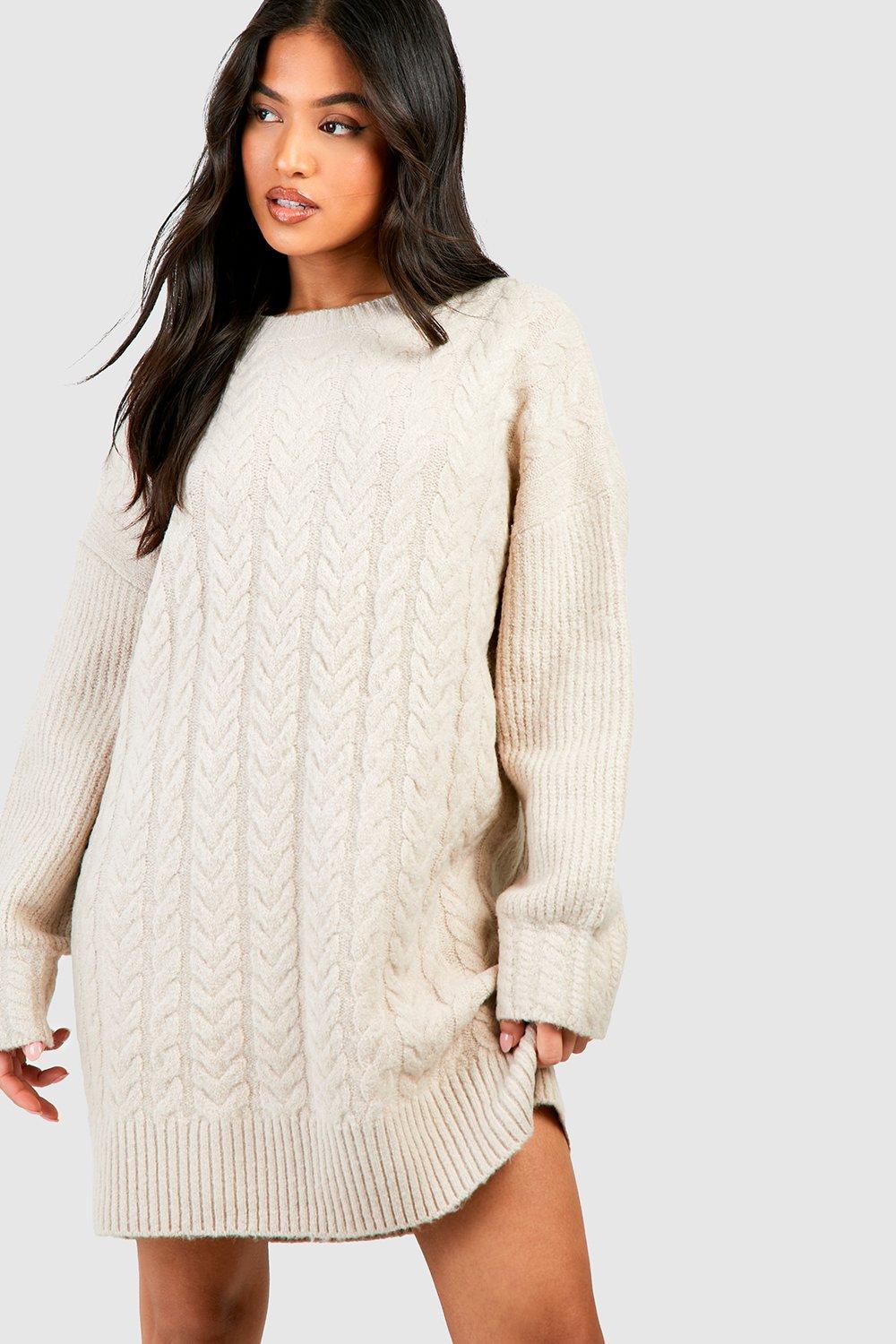 Petite Cable Knit Jumper Dress boohoo