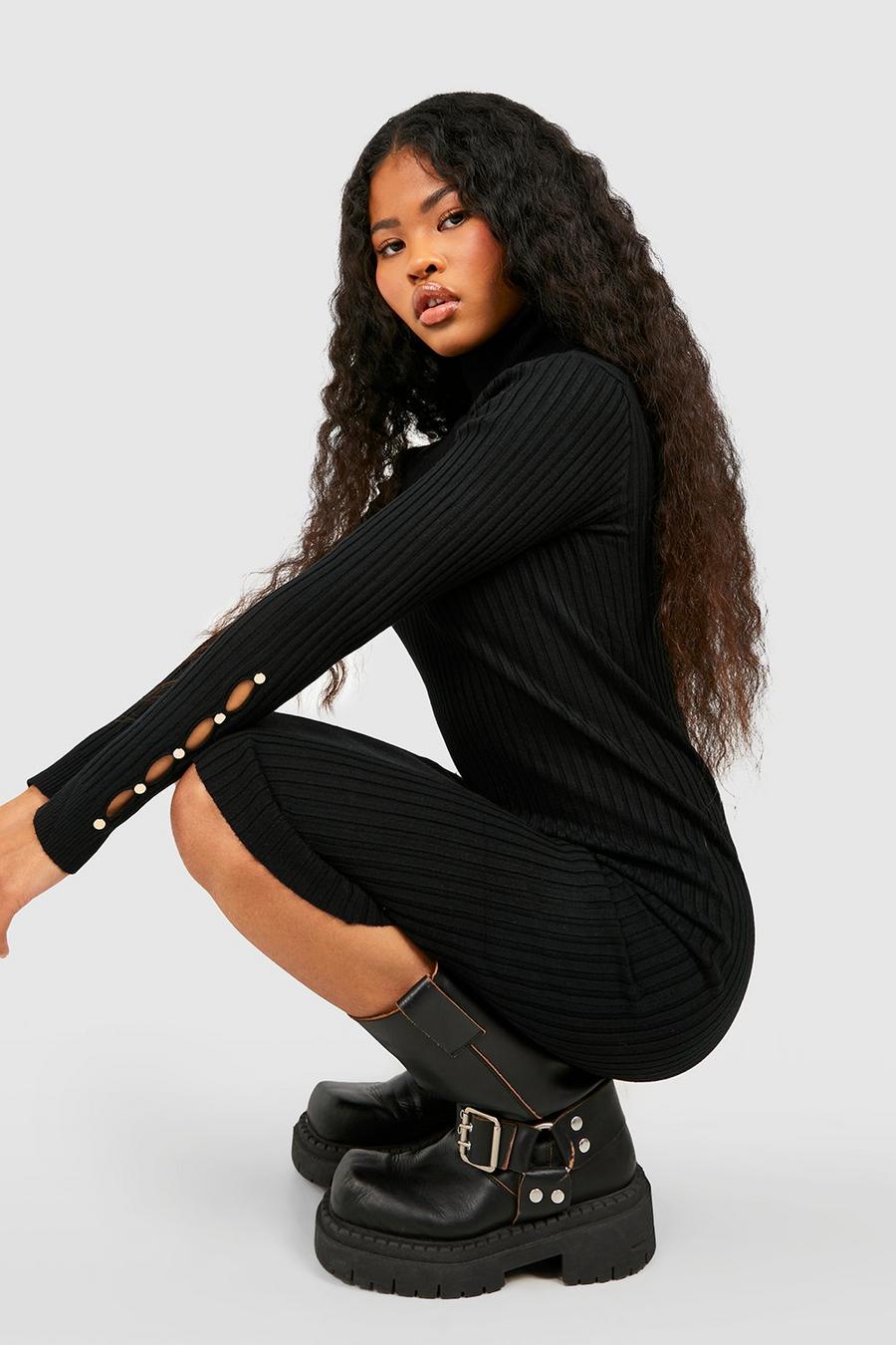 Black Petite Knitted Roll Neck Midi Dress  image number 1