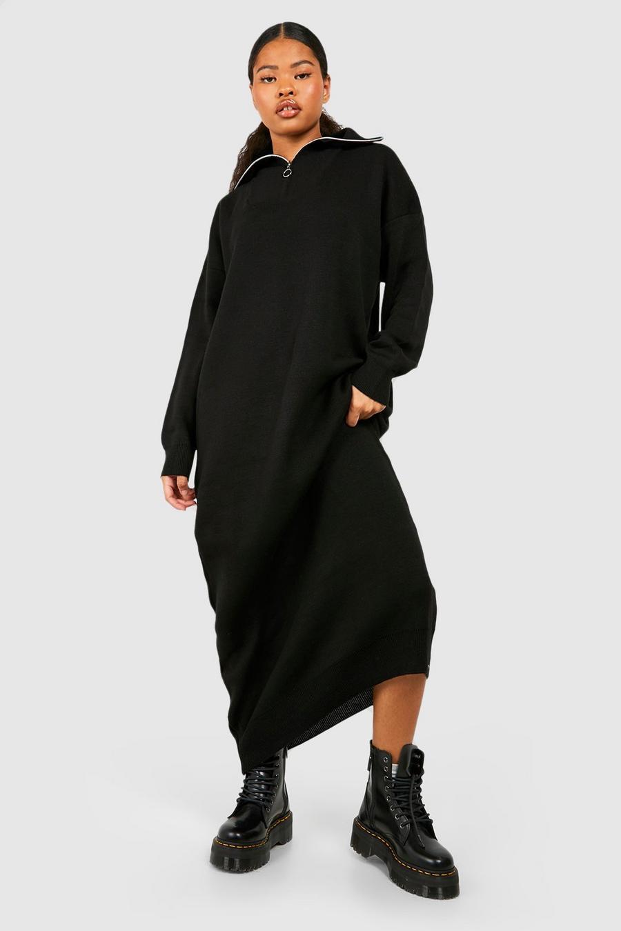 Vestito midi Petite in maglia con zip corta, Black image number 1