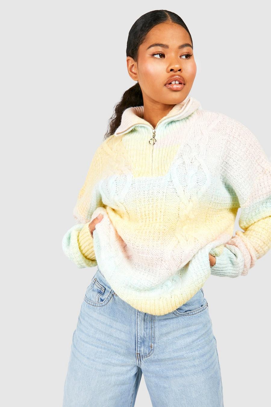 Petite Half Zip Cable Knit Mutlicolored Marl Sweater | boohoo