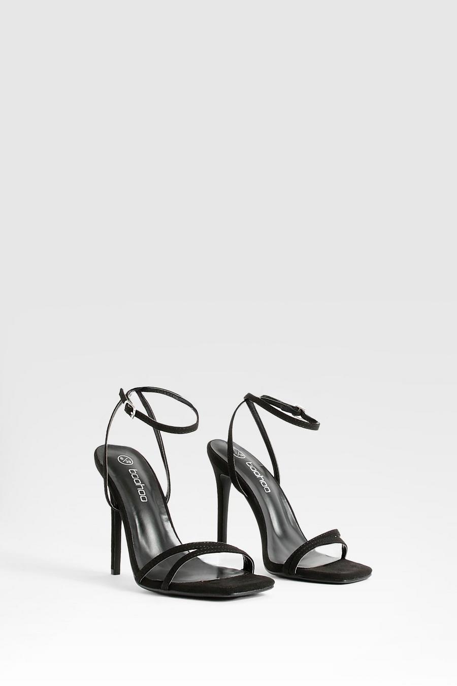 Black Double Strap Barely There Stiletto Heels
