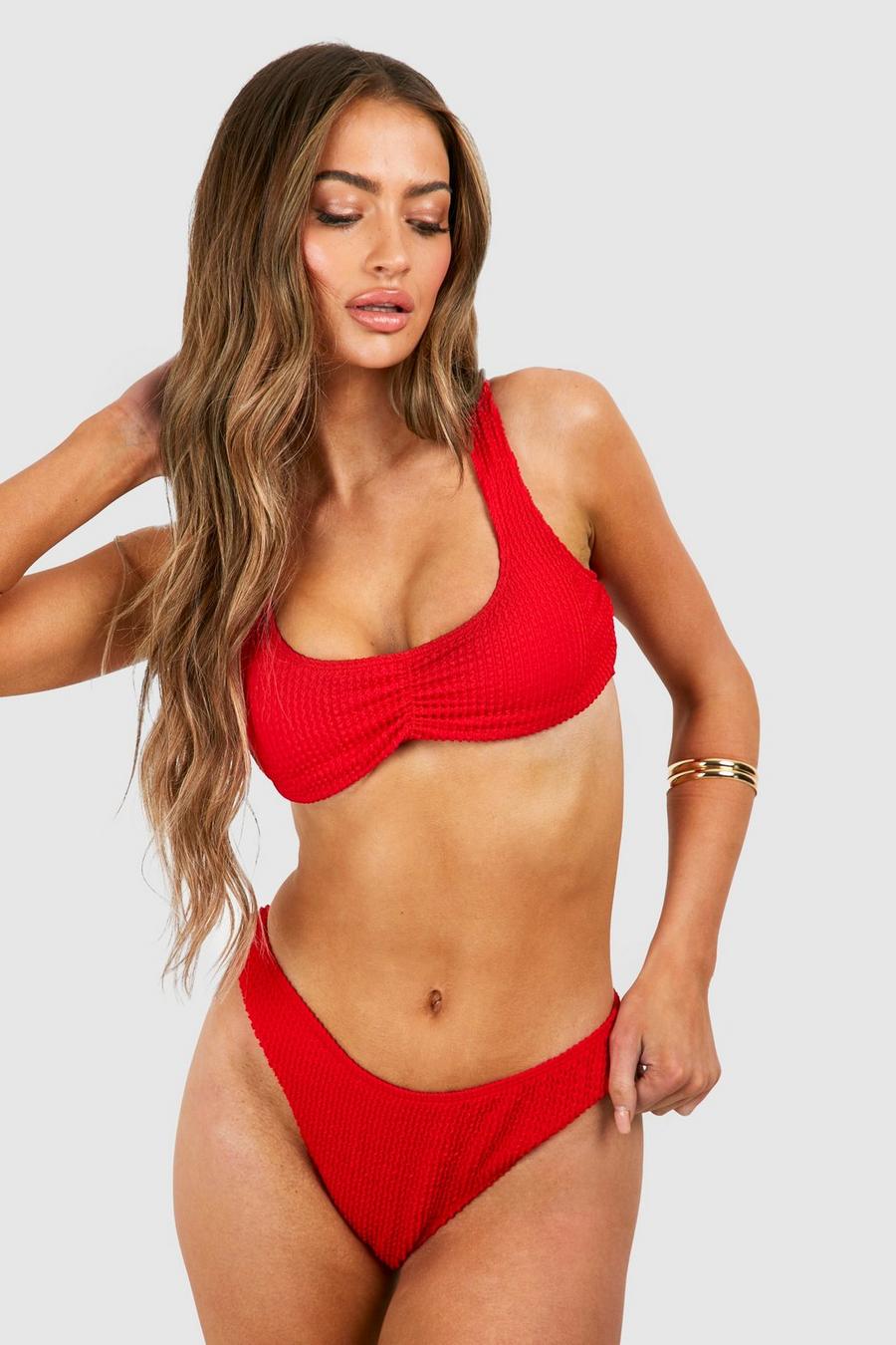 Rich red Mix & Match Crinkle Hipster Bikini Brief image number 1