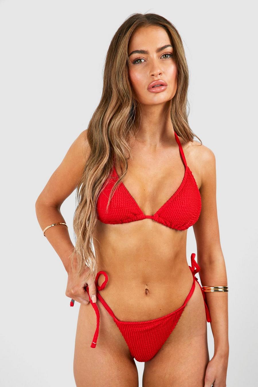 Slip bikini Mix & Match effetto goffrato con laccetti laterali, Rich red image number 1