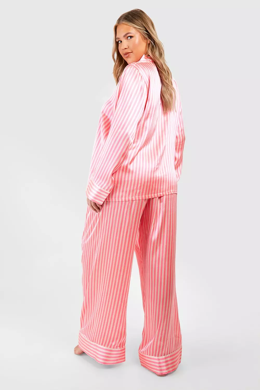 Candy pink Plus Satin Stripe Pj Trouser Set alternative image