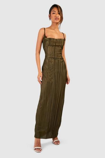 Plisse Strappy Maxi Dress olive