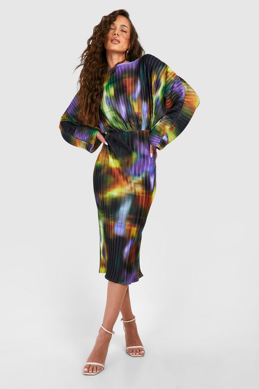 Multi Abstract Print Batwing Midaxi Dress