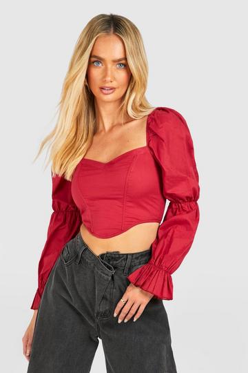 Puff Sleeve Corset cherry