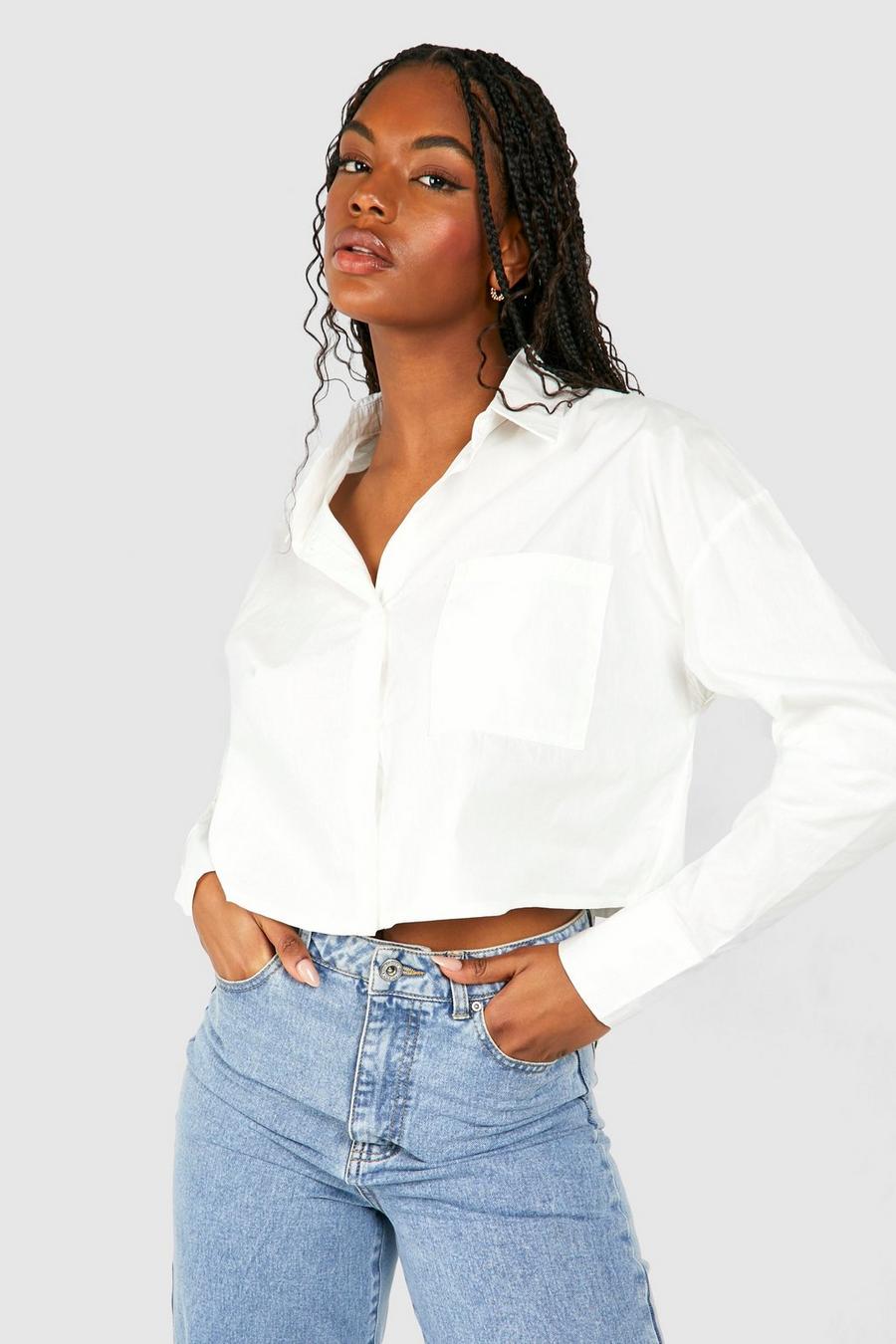 White Tall Woven Cropped  Boxy Shirt  image number 1