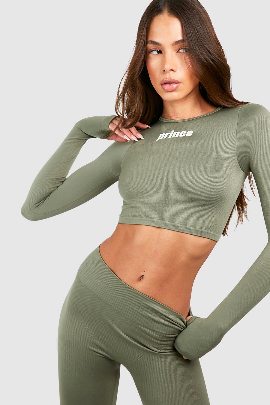 Khaki Prince Seamless Long Sleeve Active Top With Thumbholes  image number 1